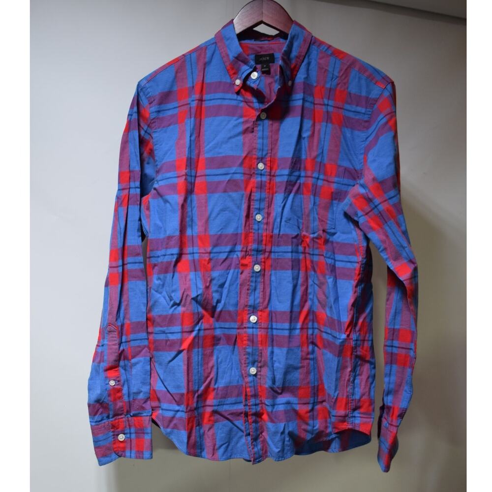 J.Crew Men’s Medium Blue Red Plaid Cotton Button Down Shirt